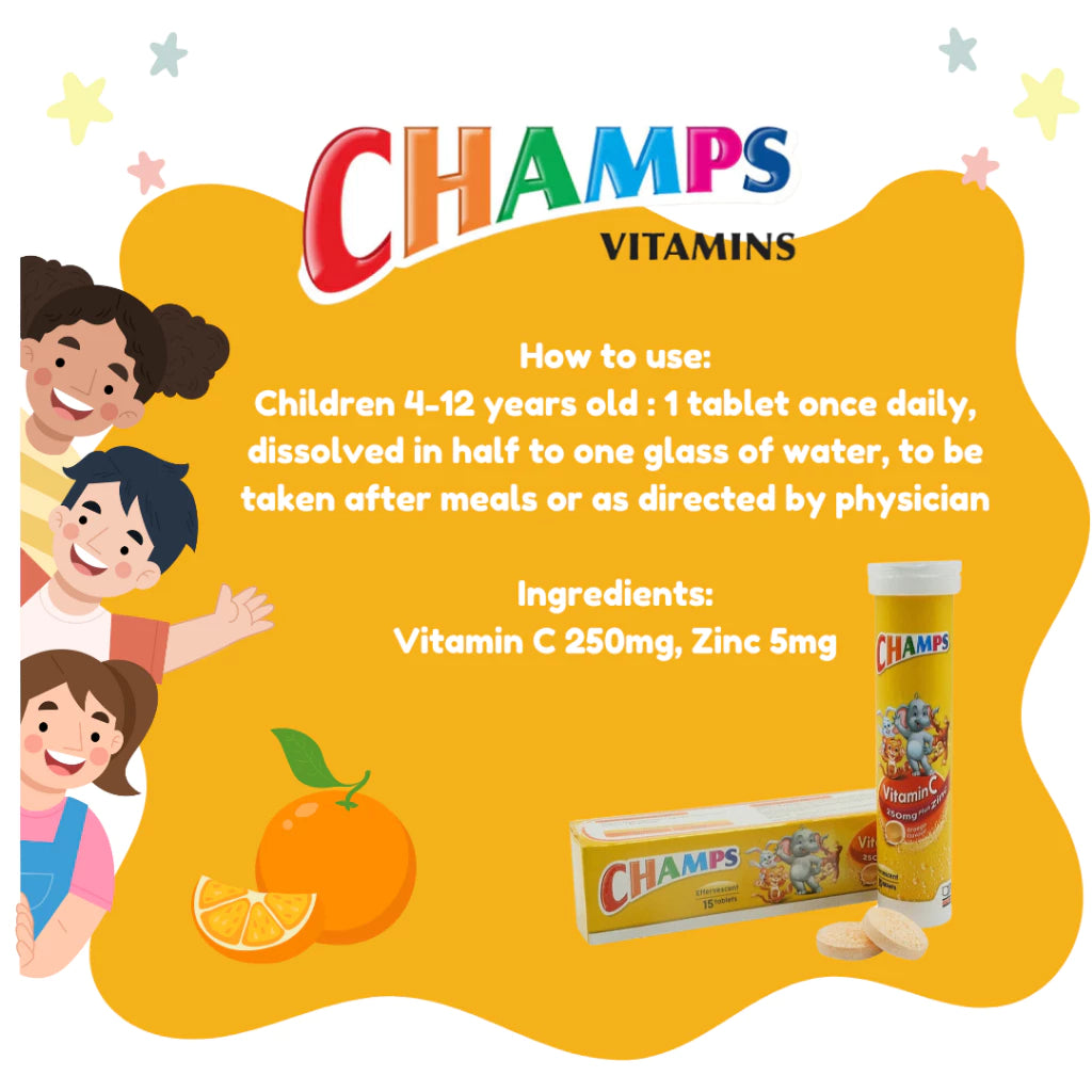 Champs Vitamin C 250mg + Zink Water Soluble Effervescent 15 tablet