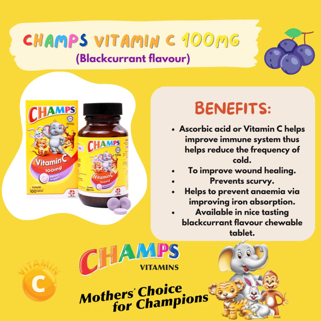 Champs Vitamin C - Blackcurrant flavour 100mg (100 tablets)