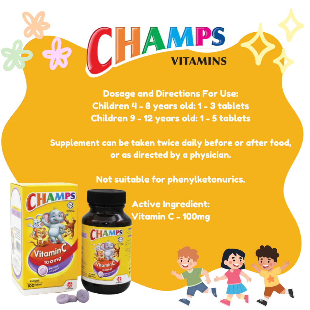 Champs Vitamin C - Blackcurrant flavour 100mg (100 tablets)